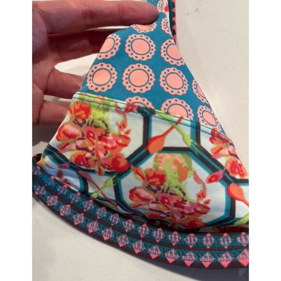 Maaji Size Small Triangle Bikini Top Colorful Floral Print Swim Artsy Tie Back - Picture 6 of 9